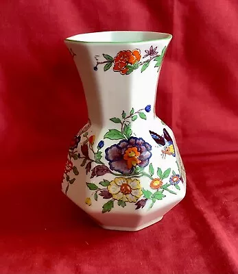 MASON'S IRONSTONE VASE FLOWERS & BUTTERFLIES OCTAGONAL C1940s 5 1/2  TALL • £15