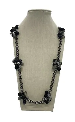 Fashion St. Emerald 36  Necklace Black Chain Faceted Black Silver Cluster Beads • £28.95