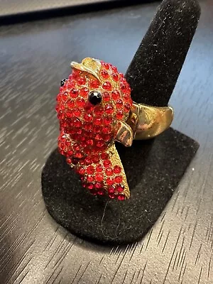 Vintage Gold Tone Red Bubble Goldfish Stretch Ring • $9.99