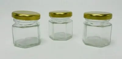 Lot Of 3 New Vintage 3 Oz Mini Glass Jars With Locking Gold Metal Lids - GoJars  • $9.95