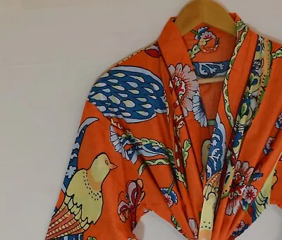 $42.89 • Buy Kaftan Women Screen Printed Sleep Wear Dress Indian Kimono Hand Block Gown Long