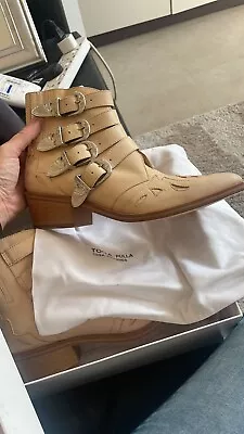 Toga Pulla Buckle Ankle Western Style Boots Beige Leather Uk7/40 Brand New • £100