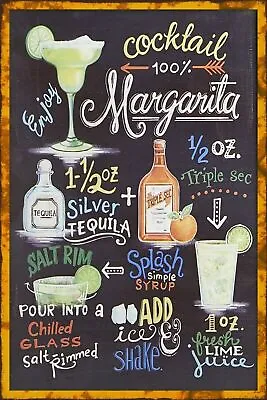 Margarita Cocktail Recipe Vintage Retro Style Metal Sign Chalkboard Style • £3.49