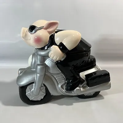 Holiday Time Pig On A Motorcycle Harley Cookie Jar Hog Biker Read Repaired • $24.95