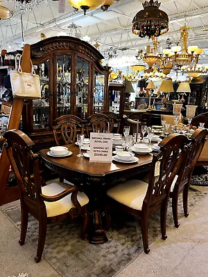 AICO By Michael Amini Oak Royale 7PC Dining Set And China Cabinet • $3195