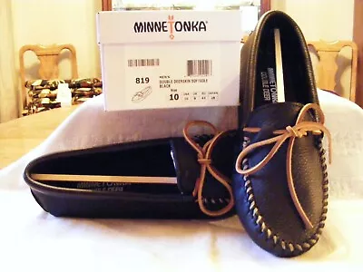 Minnetonka Men's Double Deerskin Softsole Moccasins Size 10 Black 819 • $29.03