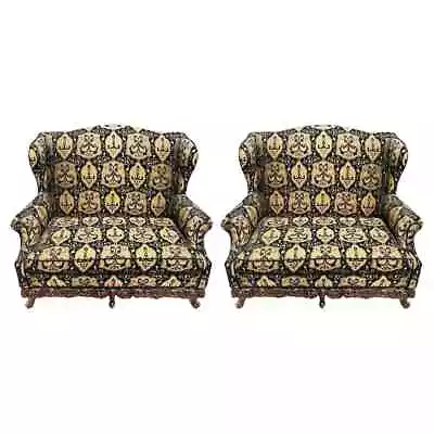 Italian Rococo Revival Style Settee Or Sofa Black And Beige Upholstery A Pair • $4600