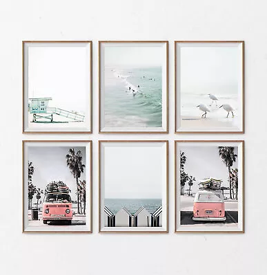 $251.55 • Buy Set Of 6 Kombi Van Life Guard Surfing Beach & Ocean Matching Wall Art Print.