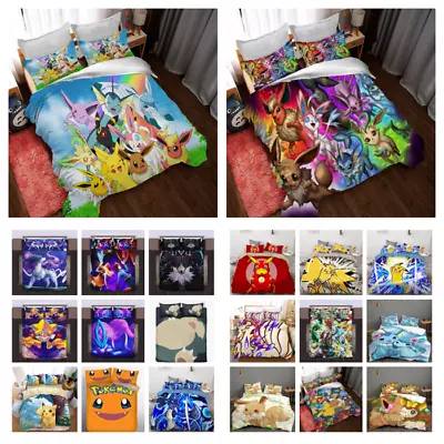 Pokémon Doona Cover Set Soft Bedding Set Home Textiles S/D/Q/K Kid Pikachu Gifts • $95.10