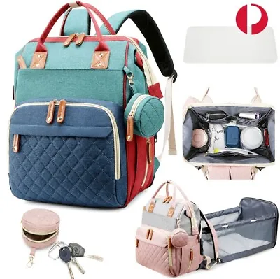 Foldable Large Mummy Bag Baby Bed Backpack Maternity Nappy Diaper Folding Crib • £43.24