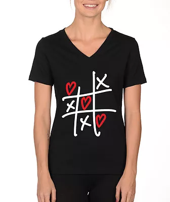 TIC TAC TOE Funny Cupid Love Game Hearts Valentine's Day Women's V-neck T-Shirt • $16.95