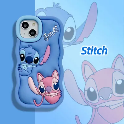 Soft Lilo Stitch 3D Wave Silicone Phone Case For IPhone 15 14 13 12 11 Cover UK • £6.99