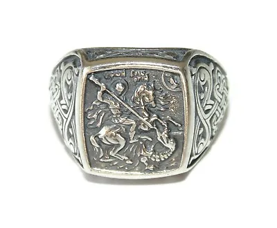 925 Mens Saint George Celtic Knots Sterling Silver Ring Catholic Orthodox Signet • $79.99