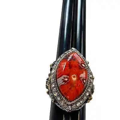 Millefiori Ring Unbranded Women’s Funky Gothic Orange Silver Gold Tone 6.75 • $39.97