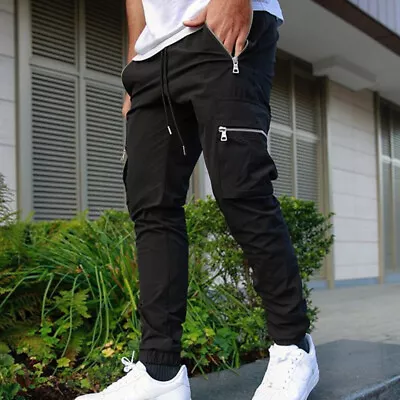 Men Combat Multi Pockets Cargo Elasticated Trousers Stretch Waist Slim Pants • $24.70