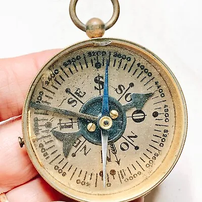 Antique Brass Compass Made In France Beveled Glass Top • $105