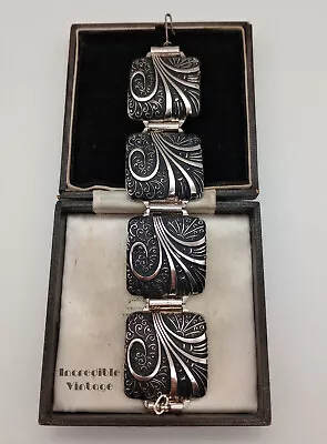 £29.95 • Buy Vintage Gold ELOXAL NIELLO ENAMEL Panel Bracelet 1960s MODERNIST Statement Gift