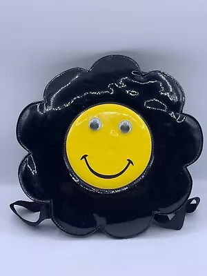 Vintage 1990s Yellow Vinyl Round Smiley Happy Face Backpack Sun Flower. RARE • $139.90