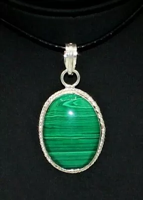 4044~Marked 925 On Clasp Sterling Silver Genuine MALACHITE Oval Pendant** • $26.83