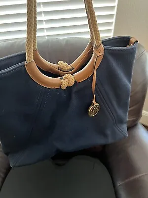 Large Michael Kors Navy Nautical Style Canvas ￼ Bag • $34.99