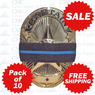 Pack Of 10 Thin Blue Line Mourning Bands / Memorial Badge Ribbons FREE SHIPPING • $29.90