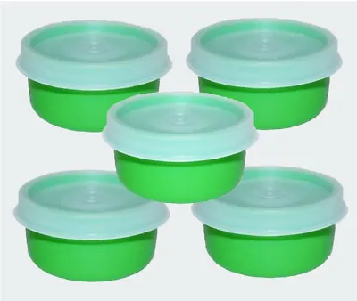 New Tupperware SMIDGETS Green W/Sheer Seals ~ Mini 1 Oz Containers ~ Set Of 5 ~ • $13.95