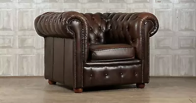 VINTAGE Brown Leather Chesterfield Club Chair Armchair #93 *FREE DELIVERY* • £395