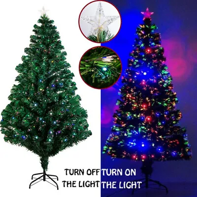 7Ft Multicolor Pre-Lit Fiber Optic LED Lights Artificial Christmas Tree + Star • $90.99