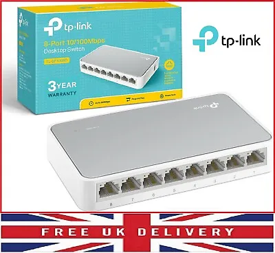 LAN Network 8 Port Fast Ethernet Switch Desktop TP-LINK Hub Splitter 10/100Mbps • £13.85