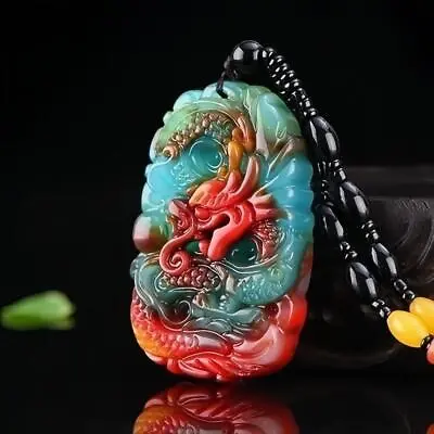 Real Jade Dragon Pendant Colorful Natural Amulets Necklace Luxury Jewelry • £6