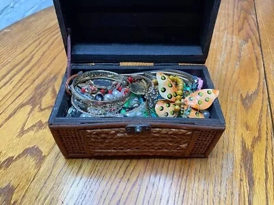 Vintage Jewelry Box Lot Estate Womens Rhinestones Bracelet Earrings Beads • $14.99