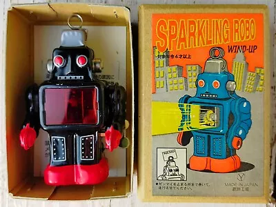 Vintage Tin Toy Sparking Robot Wind-Up Spring Action Black Very Good From Japan • $53.94