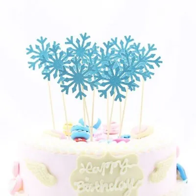 £3.99 • Buy 10 Pk Frozen Snowflake Blue Glitter Cake Topper Decoration Celebration Party