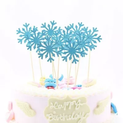 £3.99 • Buy 10 Pk Frozen Snowflake Blue Glitter Cake Topper Decoration Celebration Party