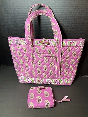 Vera Bradley Toggle Tote Bag Bermuda Pink Purse Medium 15  X 9.5  W/ Wallet 2002 • $20