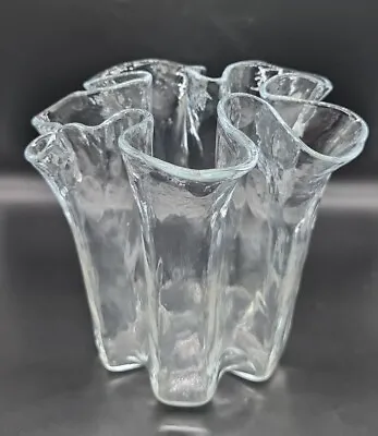 Muurla Finland Eva Clear Handkerchief Ruffled Art Glass Vase 1980s 8  • $49.99