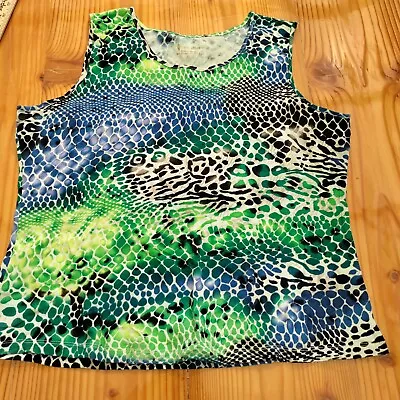 Womens Erin London Green Blue Zebra Print Sleeveless Blouse Sz Xl • $13.98