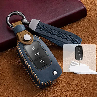 Leather Key Case Cover Holder For VW Passat Golf Passat For Seat Leon Remote Fob • $19.44