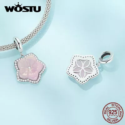 Wostu 925 Sterling Silver Cherry Blossom Charm Bracelet Bead Pendant Party Gift • $9.94