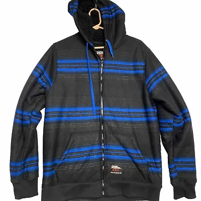 No Fear Hoodie Adult Medium Black & Blue Fake Fur Lined Skater Full Zip Striped • $24.61