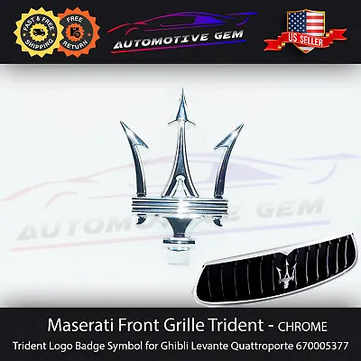 Maserati Front Grille Emblem Chrome Trident Logo Badge Radiator Symbol 670005377 • $39.99