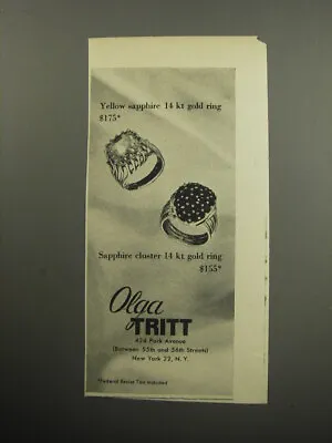 1957 Olga Tritt Jewelry Advertisement - Yellow Sapphire 14 Kt Gold Ring $175 • $19.99