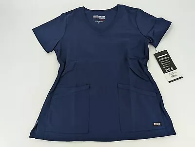 $19.99 • Buy Greys Anatomy By Barco Women's Scrub Top Ribbed V-Neck 3 Pocket Indigo Blue