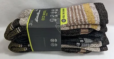 Eddie Bauer Eco Wool Socks Men's Shoe Size 6-12 Full CUSHIONED 3 Pack Hiking • $22