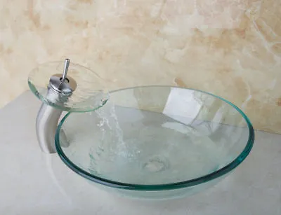 £159.99 • Buy Glass Basin Sink Wash Bowl Bathroom Cloakroom + Matching Waterfall Tap Uk