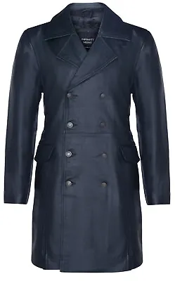 Men's General Long Black WW2 Military German Naval U-Boat Leather Trench Coat • $427.66