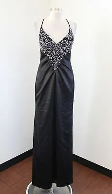 Vtg Faviana Black Sequin Beaded Open Back Formal Evening Dress Size 6 V-Neck • $39.99