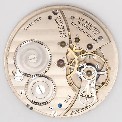Hamilton Grade 912 Model 2 12-Size 17-Jewel Antique Pocket Watch Movement • $36