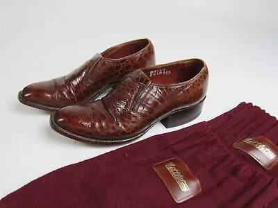 Vtg Nettleton Crocodile Slip On Stacked Heel Shoes Sz 7 / 7.5 US 70s Platform • $79.99