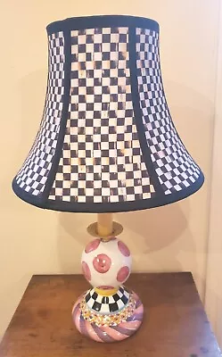 Mackenzie Childs Super Pink Bulbous Ceramic Lamp W/Courtly Check Shade. New • $550